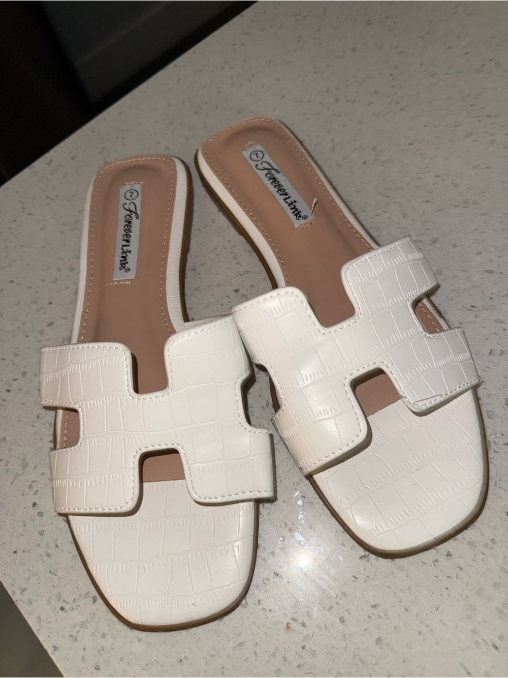 Forever Link White Croc-Embossed Slide Mules